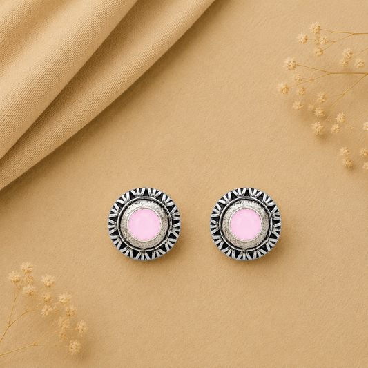 Round Oxidized Pearl Drop Earrings