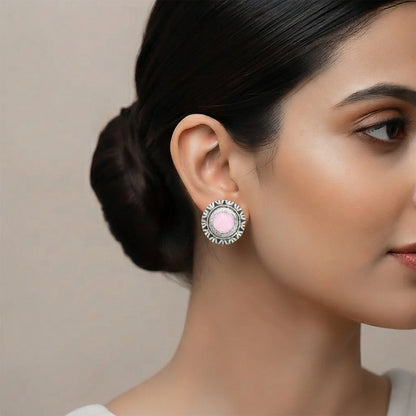 Round Oxidized Pearl Drop Earrings