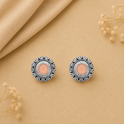 Round Oxidized Pearl Drop Earrings