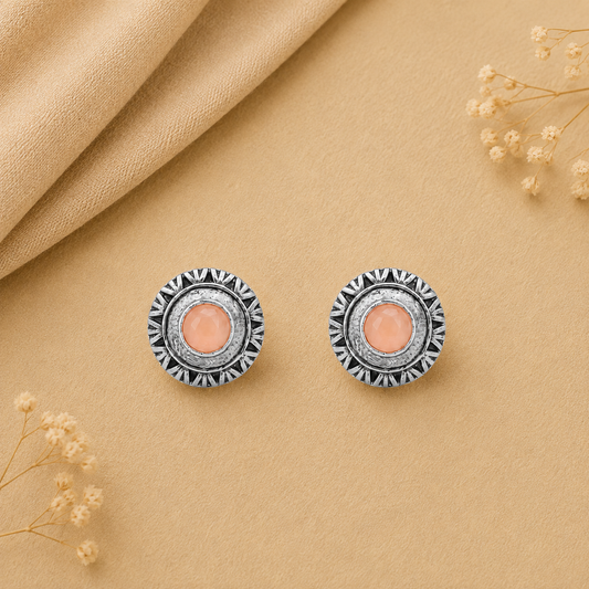 Round Oxidized Pearl Drop Earrings