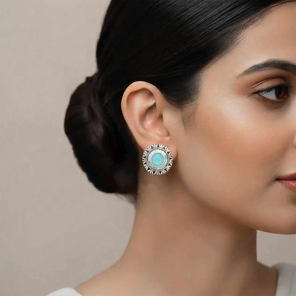 Round Oxidized Pearl Drop Earrings