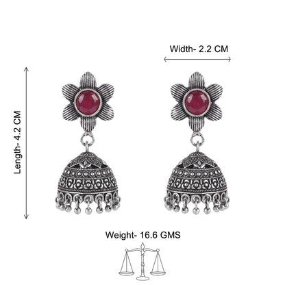 Adiva Silver Jhumki Earrings (Red)