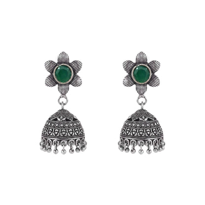 Adiva Silver Jhumki Earrings (Green)