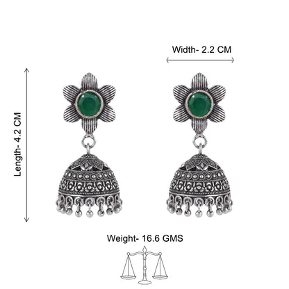 Adiva Silver Jhumki Earrings (Green)