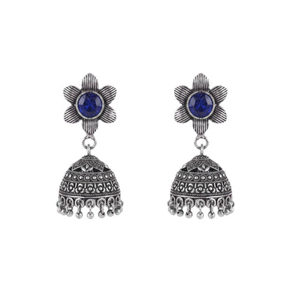 Adiva Silver Jhumki Earrings (Blue)