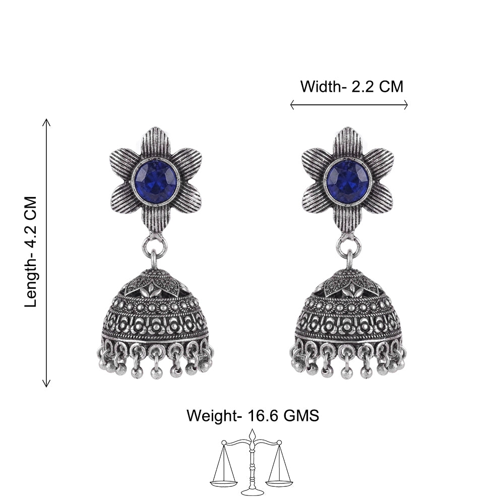 Adiva Silver Jhumki Earrings (Blue)