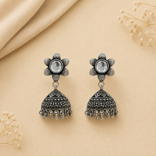 Adiva Silver Jhumki Earrings (White)