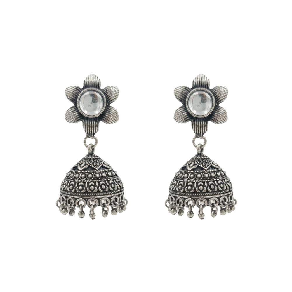 Adiva Silver Jhumki Earrings (White)