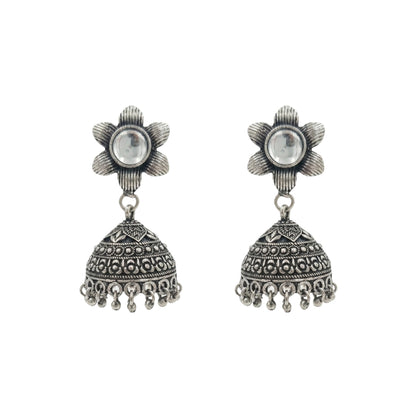 Adiva Silver Jhumki Earrings (White)