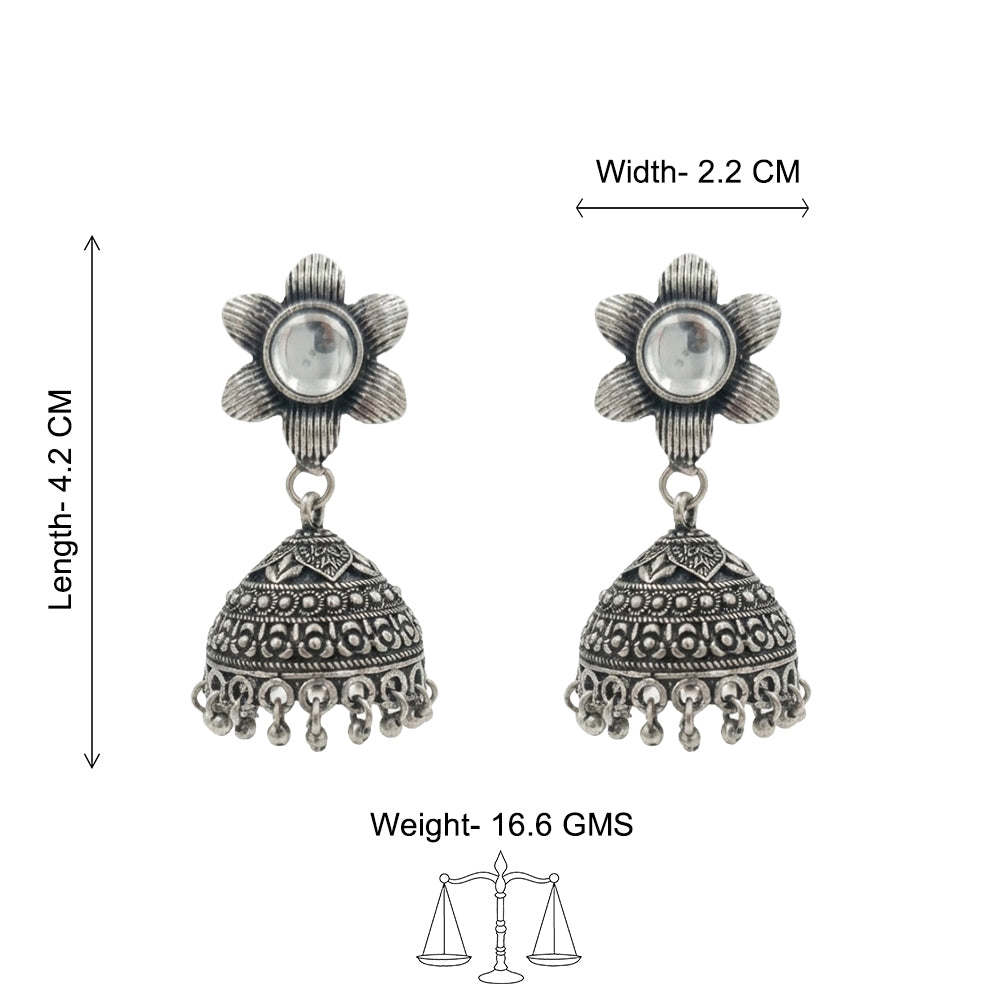 Adiva Silver Jhumki Earrings (White)