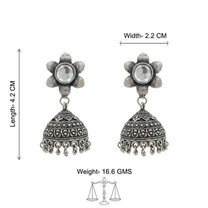 Adiva Silver Jhumki Earrings (White)