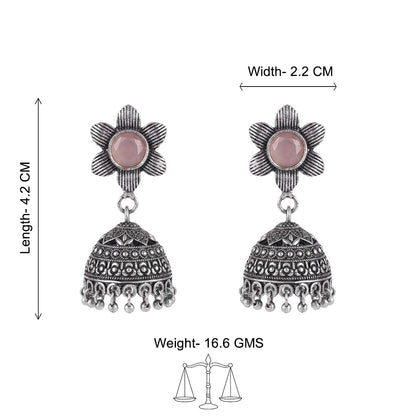 Adiva Silver Jhumki Earrings (Baby Pink)