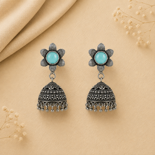 Adiva Silver Jhumki Earrings (Mint)
