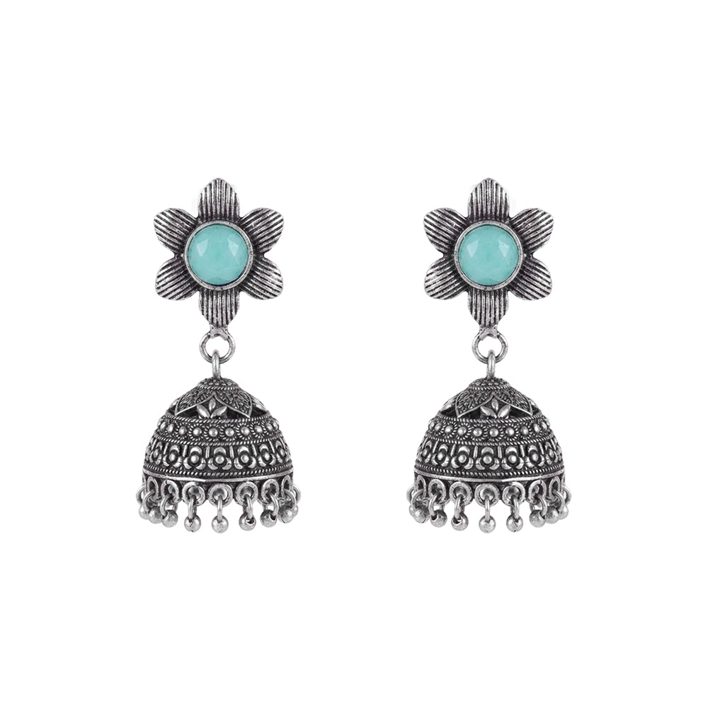 Adiva Silver Jhumki Earrings (Mint)