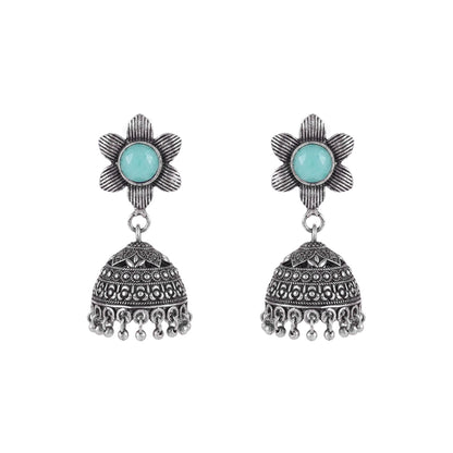 Adiva Silver Jhumki Earrings (Mint)