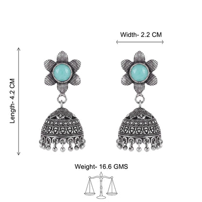 Adiva Silver Jhumki Earrings (Mint)