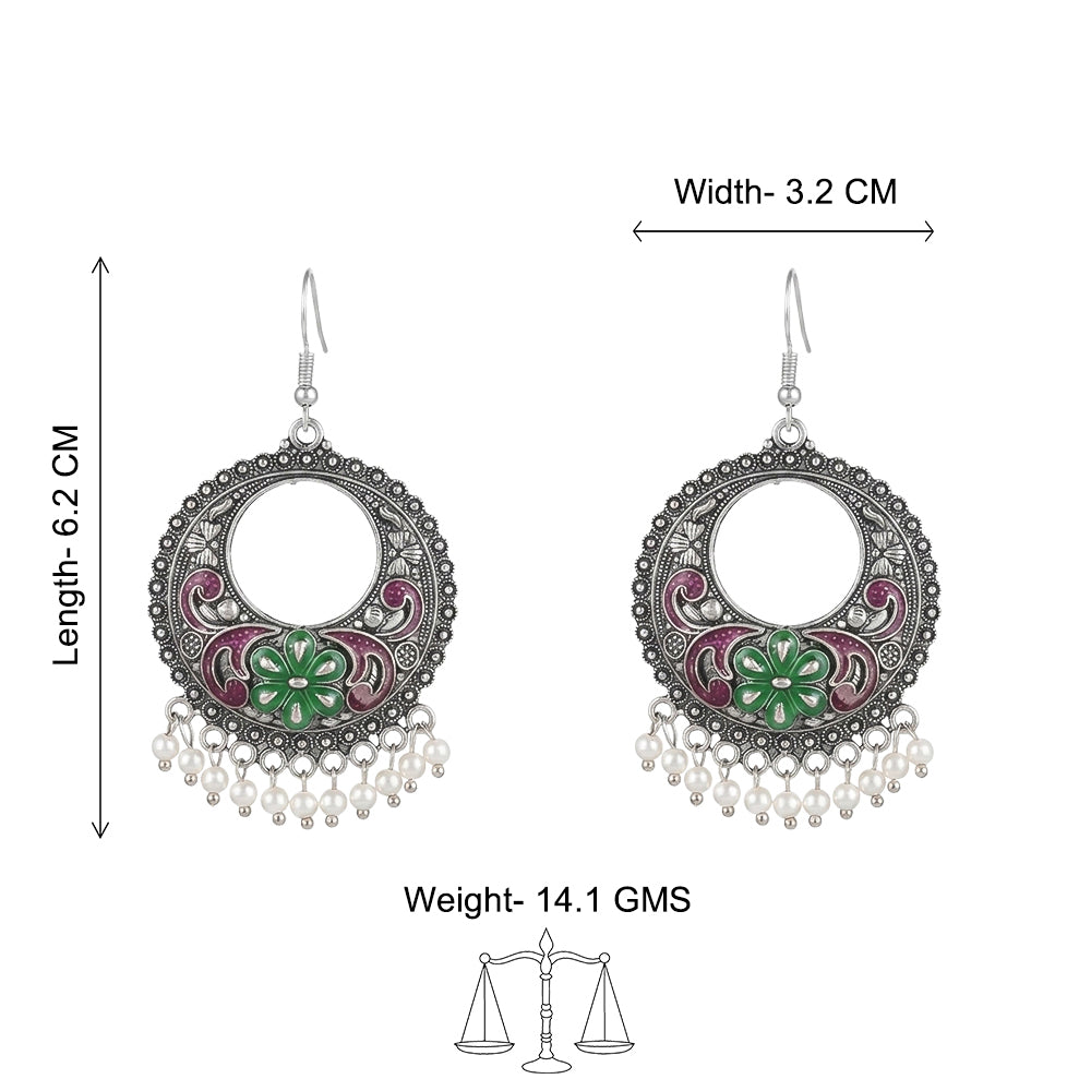 Red Green Floral Meenakari Round Earrings