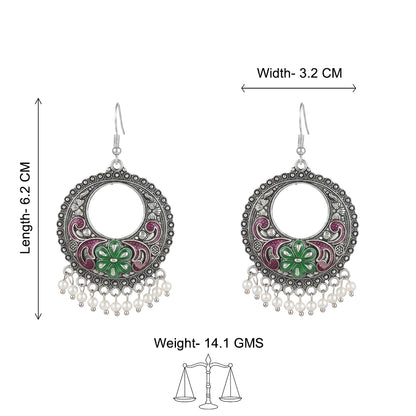 Red Green Floral Meenakari Round Earrings