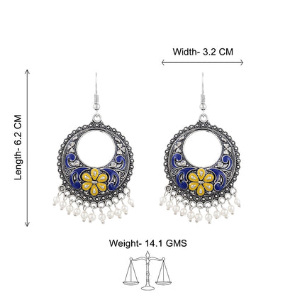 Blue yellow Floral Meenakari Round Earrings
