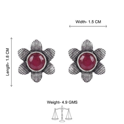 Adiva Silver Stud Earrings (Red)