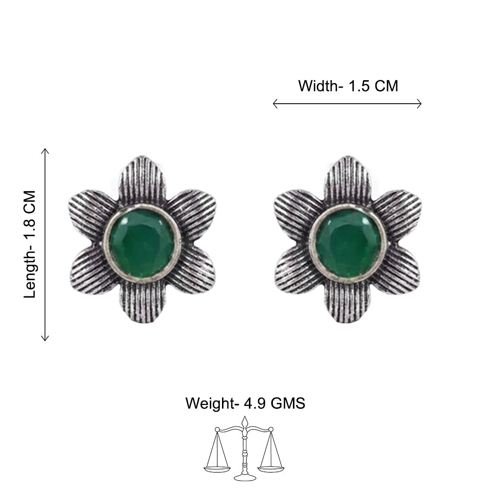 Adiva Silver Stud Earrings (Green)