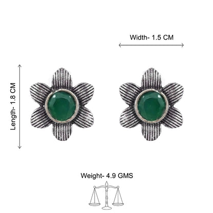 Adiva Silver Stud Earrings (Green)