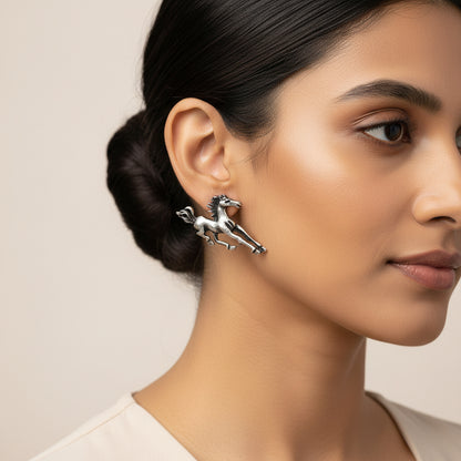 Ashva- Silver Brass oxidised stud earrings