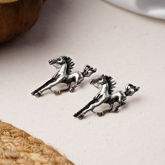 Ashva- Silver Brass oxidised stud earrings