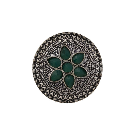 Floral chakra stone studded ring (Green)