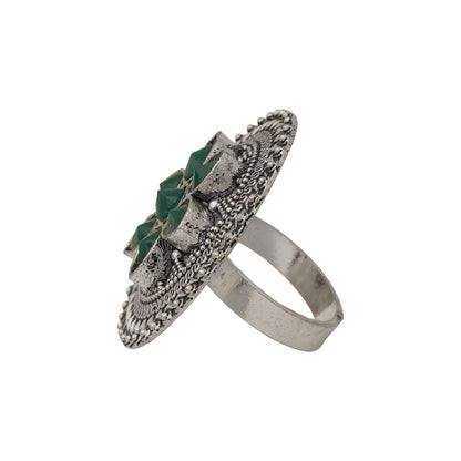 Floral chakra stone studded ring (Green)