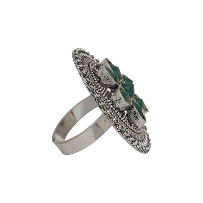 Floral chakra stone studded ring (Green)