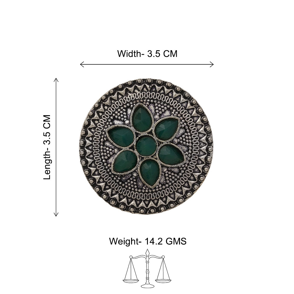 Floral chakra stone studded ring (Green)