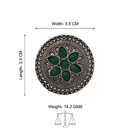 Floral chakra stone studded ring (Green)