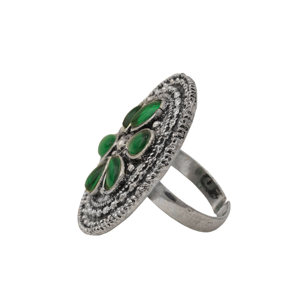 Pretty petals stone studded rings (Green)