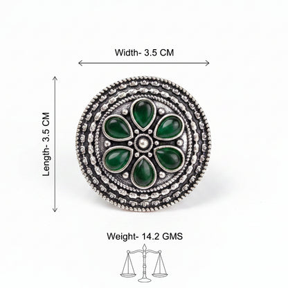 Pretty petals stone studded rings (Green)