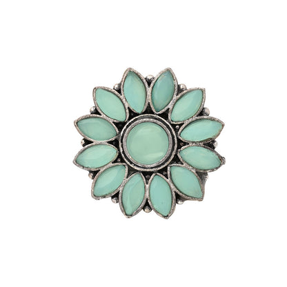 Everyday orchid stone studded oxidized rings (Mint)