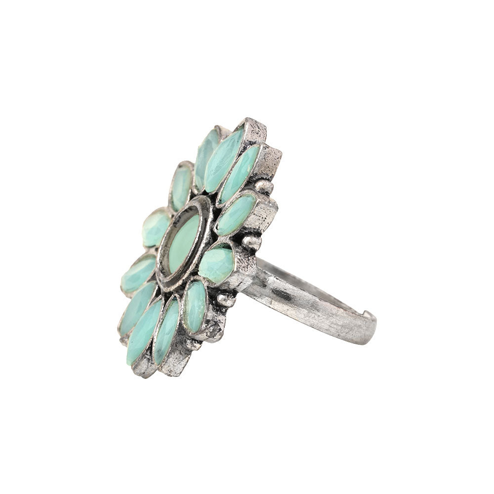 Everyday orchid stone studded oxidized rings (Mint)