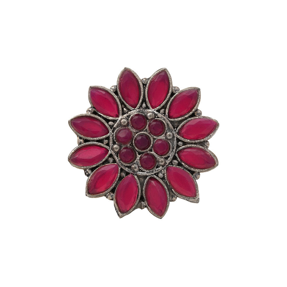 Floral radiance stone studded oxidized rings (Red)