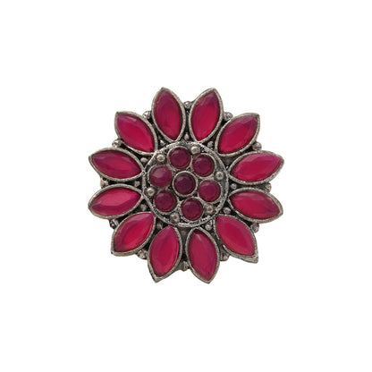 Floral radiance stone studded oxidized rings (Red)