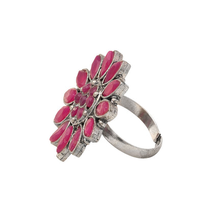 Floral radiance stone studded oxidized rings (Red)