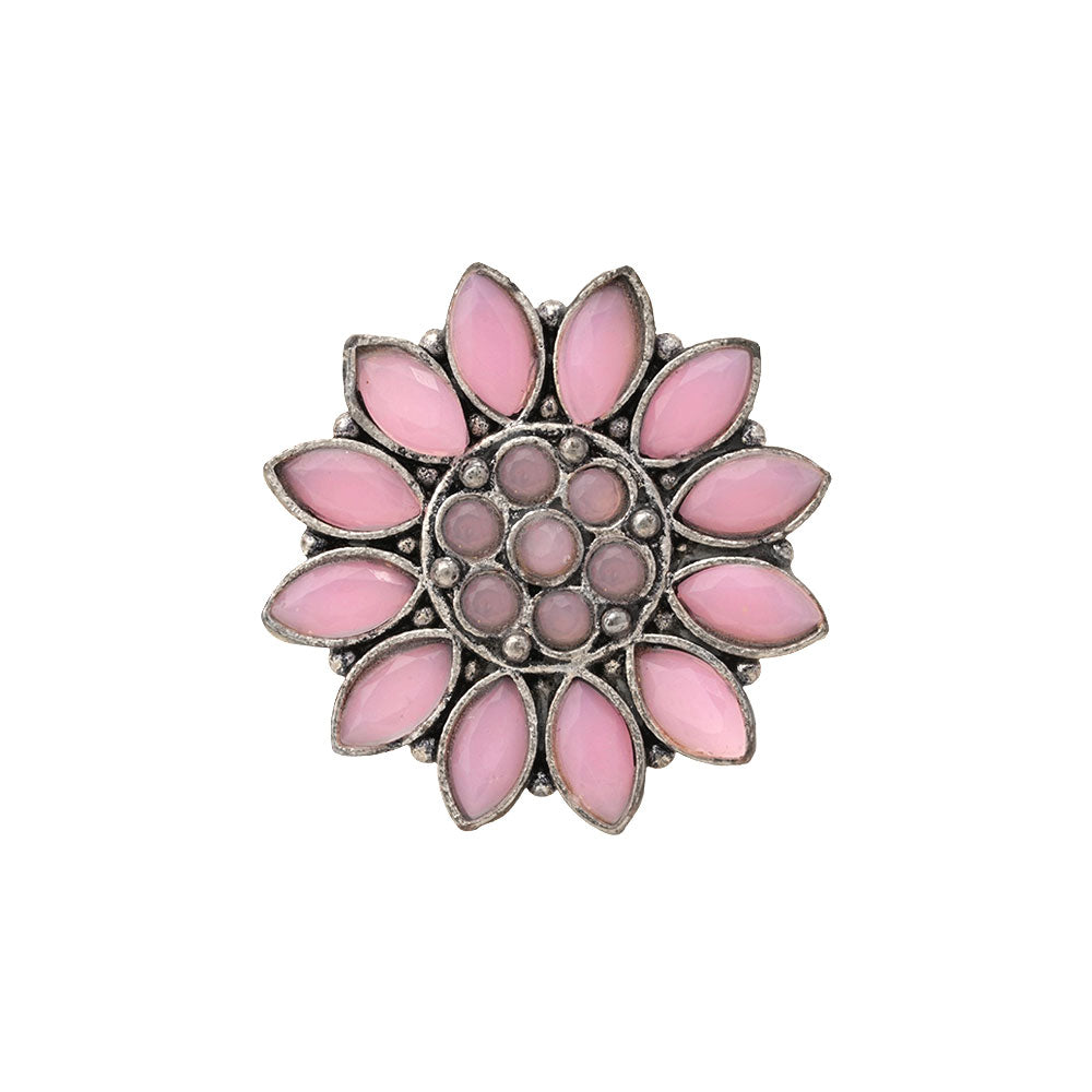 Floral radiance stone studded oxidized rings (Baby Pink)
