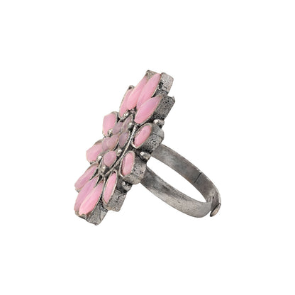 Floral radiance stone studded oxidized rings (Baby Pink)