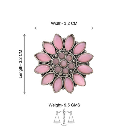 Floral radiance stone studded oxidized rings (Baby Pink)