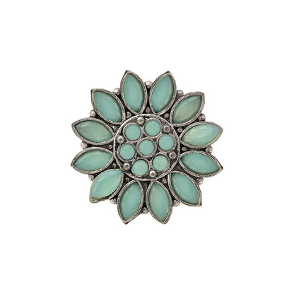Floral radiance stone studded oxidized rings (Mint)