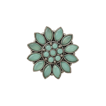 Floral radiance stone studded oxidized rings (Mint)