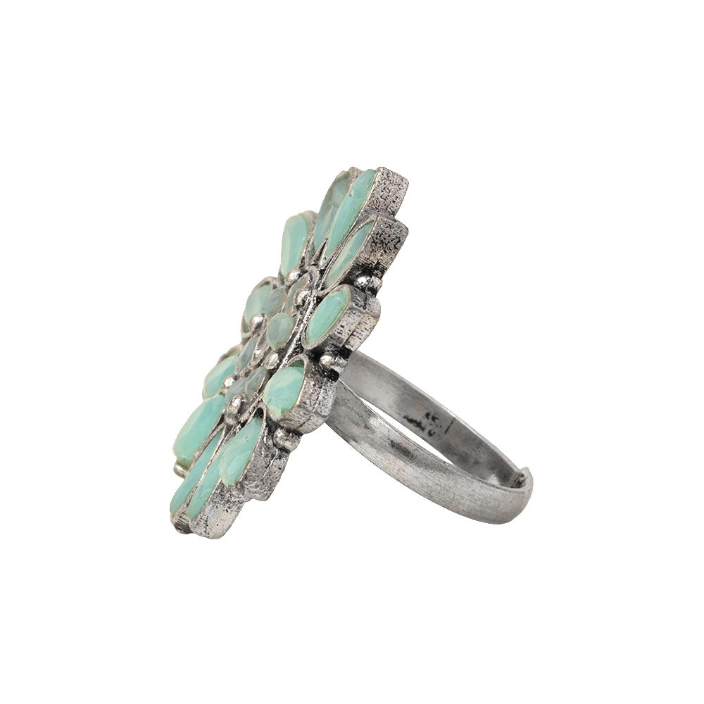 Floral radiance stone studded oxidized rings (Mint)