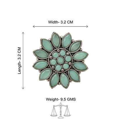 Floral radiance stone studded oxidized rings (Mint)