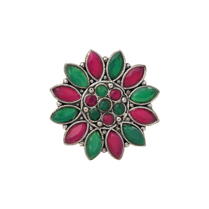 Floral radiance stone studded oxidized rings (Multicolored)