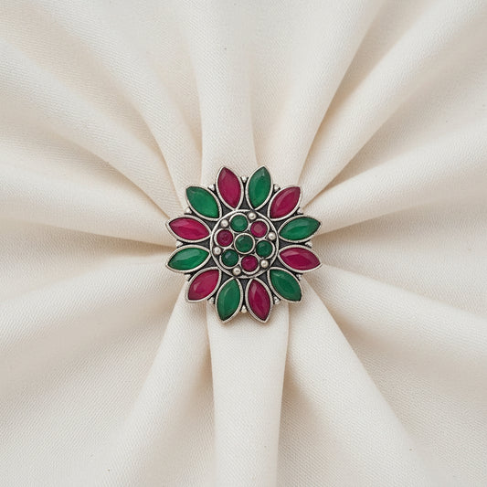 Floral radiance stone studded oxidized rings (Multicolored)