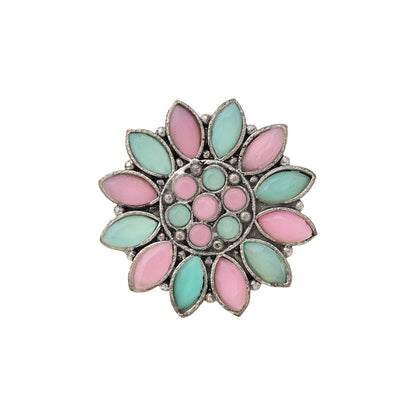 Floral radiance stone studded oxidized rings (Multicolored)